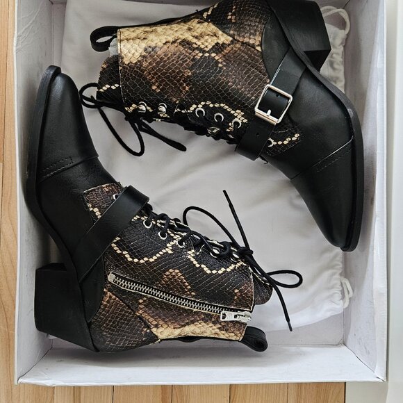 AllSaints Katy Ankle Boots - Black + Snake - Picture 2 of 8